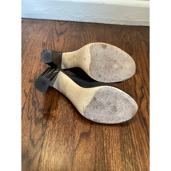 Kate Spade Black Leather Slide Mules w Geometric Glossy Stacked Heel 7.5 - Picture 6 of 7